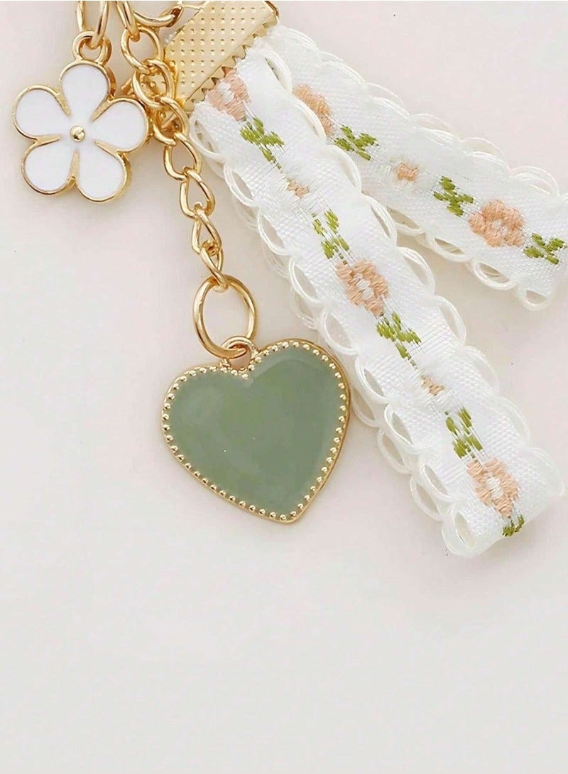 Lace and flower design key chain with heart pendant - Image 2