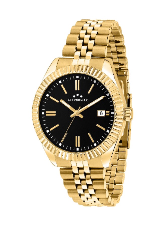 Chronostar Men's Black Round Analog Dial with Gold Stainless Steel Band Watch - 41mm - R3753312005 - Image 1