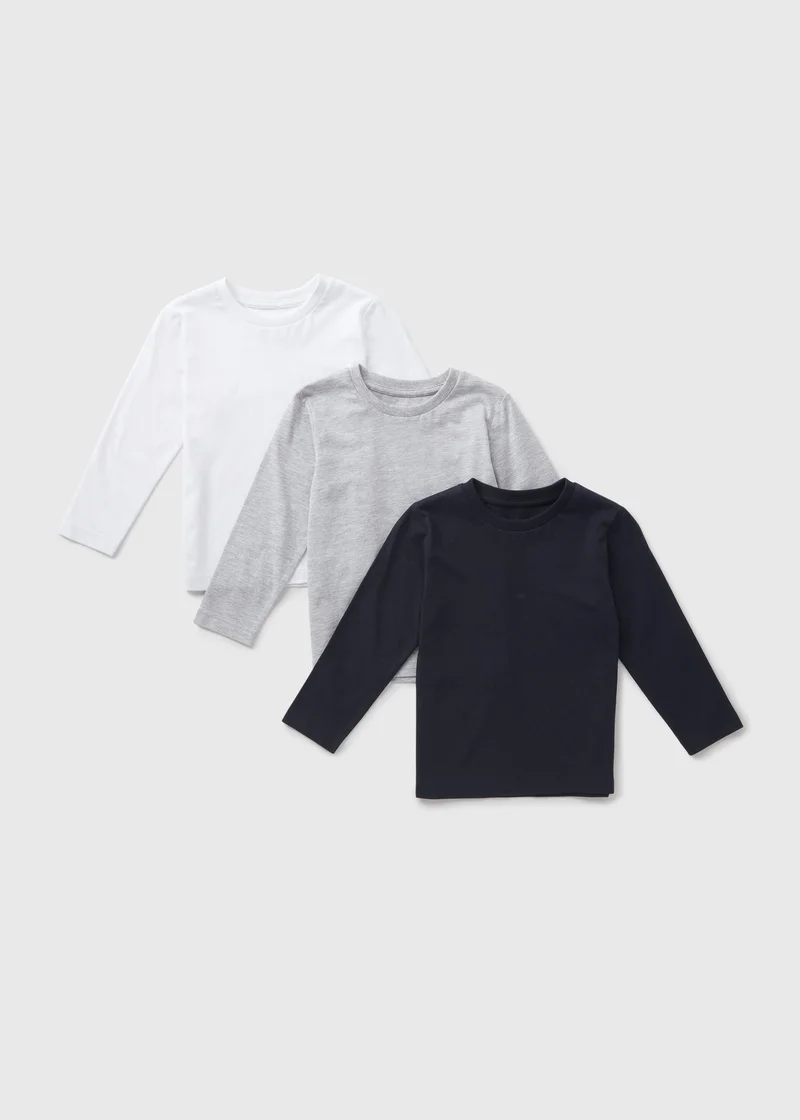 Matalan 3 Pack Boys Monochrome Long Sleeve T-Shirts