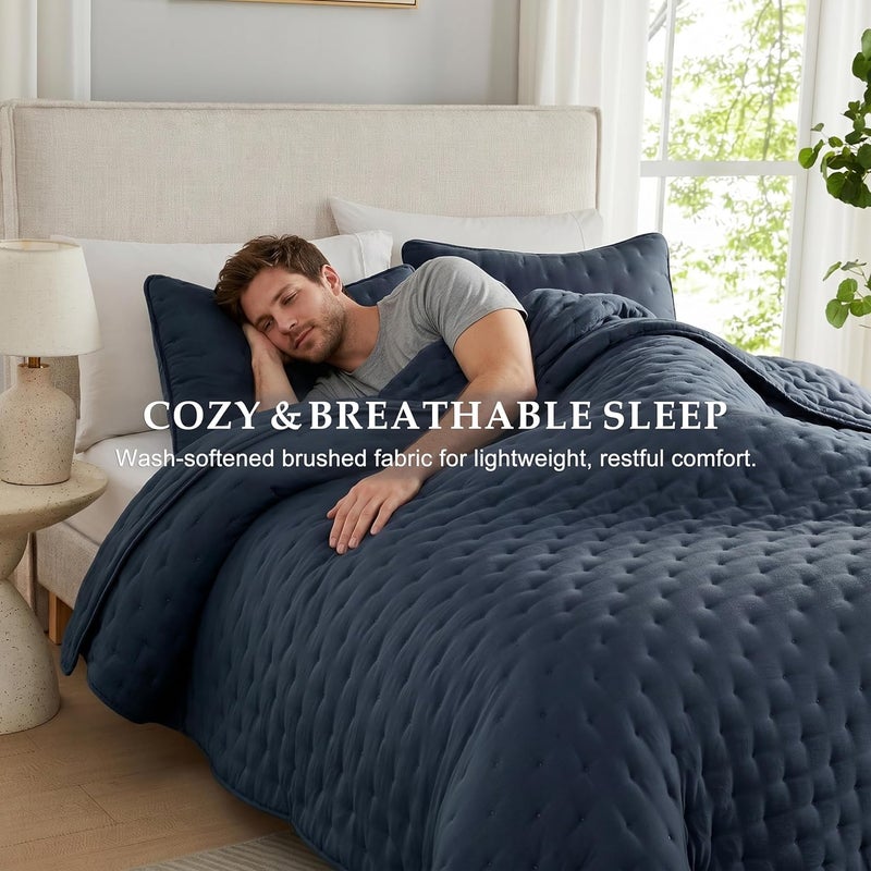 WDCOZY Navy Blue California Cal King Size Quilt Bedding Sets with Pillow Shams, Oversized Lightweight Bedspread Coverlet, Bed Cover for All Season - 3 Pieces, 118x106 inches - Image 2