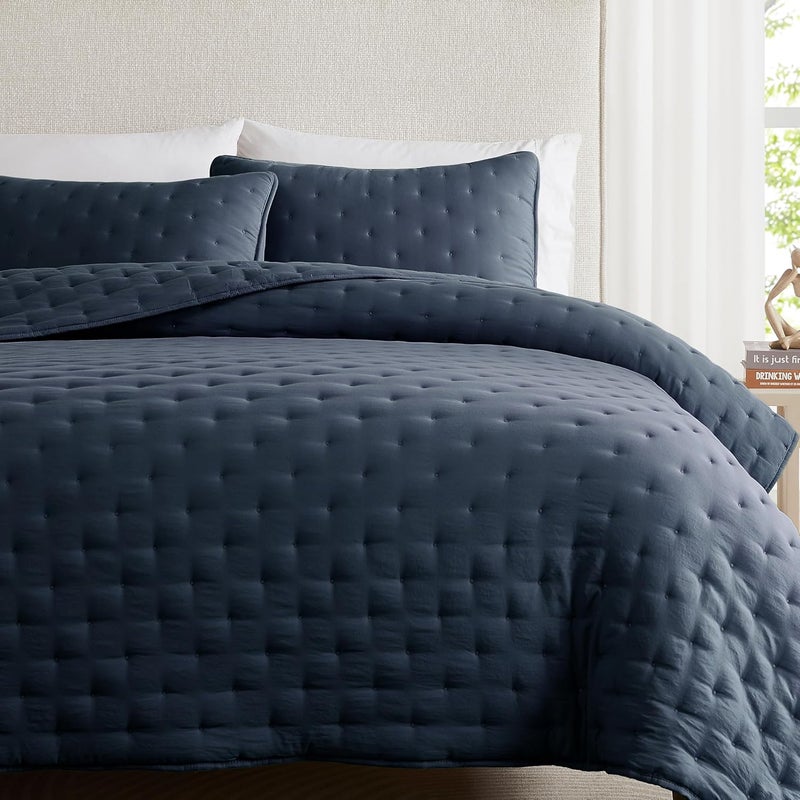 WDCOZY Navy Blue California Cal King Size Quilt Bedding Sets with Pillow Shams, Oversized Lightweight Bedspread Coverlet, Bed Cover for All Season - 3 Pieces, 118x106 inches - Image 1