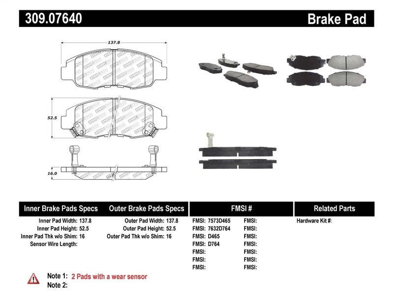 StopTech 309.07640 Sport Brake Pads with Shims and Hardware - Image 5