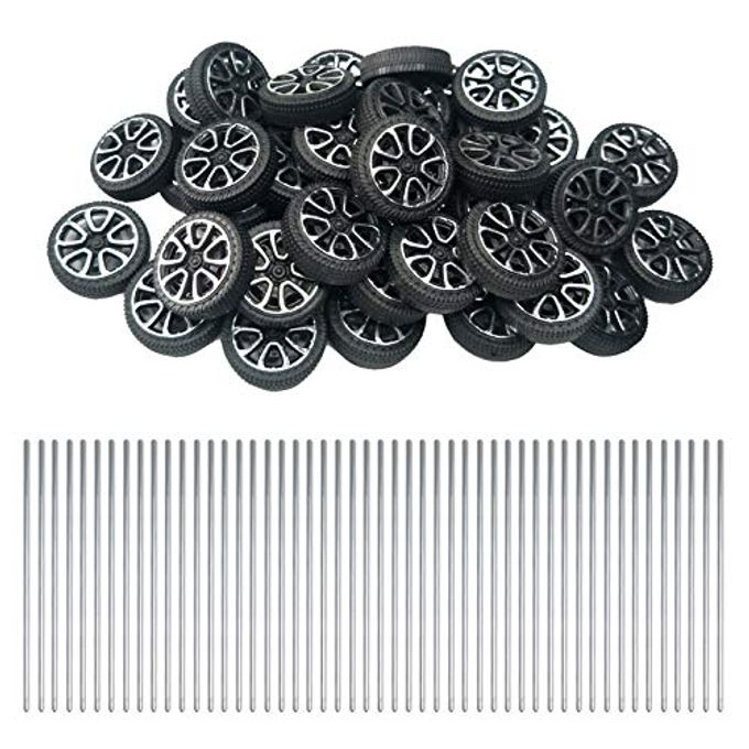 EUDAX 30mmx9mm Plastic Roll 2mm Dia Shaft Toys Wheel and 2mmx100mm STEM Shaft Round Rod Axles for DIY Toy RC Car Truck Boat Helicopter Model Part (100 Pcs) - Image 1