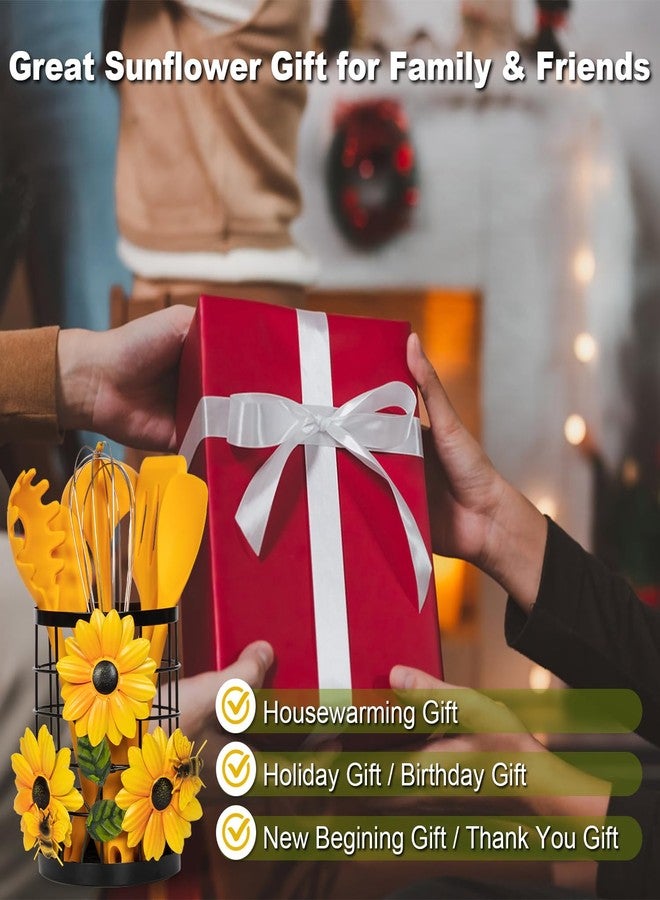 BESZONE Sunflower Utensil Holder with Silicone Kitchen Utensil Set, 6 Pieces Jar Holder, Kitchen Decoration and Theme Accessories, Yellow Counter, Country Kitchen Decoration - Image 5