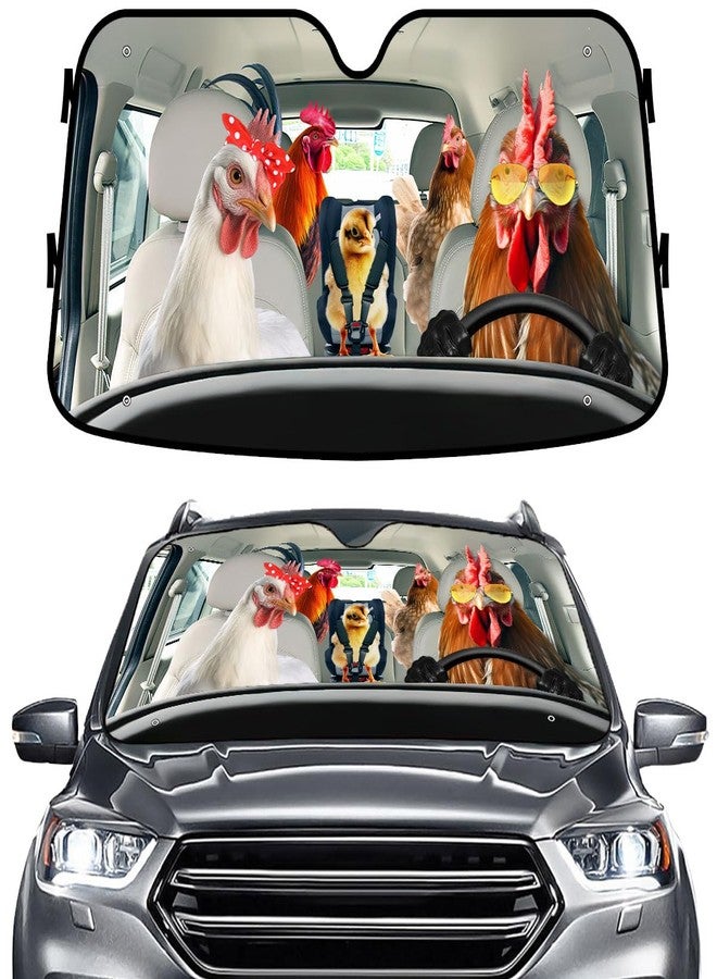 GENANY Farm Chicken Family Funny Windshield Sun Shade for Car SUV Truck (55x30 Inches), Car Sun Shade Windshield, Car Shades for Front Windows, Sunshade for Car Windshield, Protector Blocks UV - Image 1