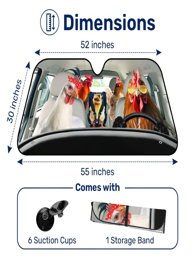 GENANY Farm Chicken Family Funny Windshield Sun Shade for Car SUV Truck (55x30 Inches), Car Sun Shade Windshield, Car Shades for Front Windows, Sunshade for Car Windshield, Protector Blocks UV - Image 2