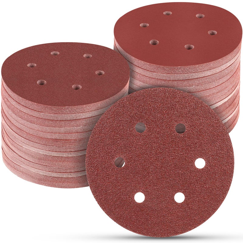 100 PCS 6 Inch Sanding Discs 6 Hole Hook and Loop Sandpaper 60 80 120 240 400 Grit Set Round Orbital Sand Paper Discs for Sander