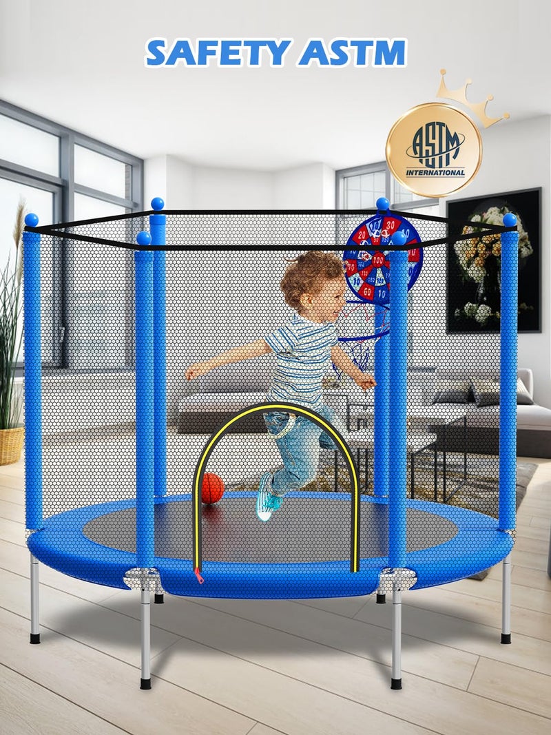 BLUERISE 55IN Toddler Trampoline for Kids Indoor Play for Kids Trampoline Basketball Hoop Attachment with Enclosure Net Easy to Assemble Recreational Trampoline Blue - Image 2