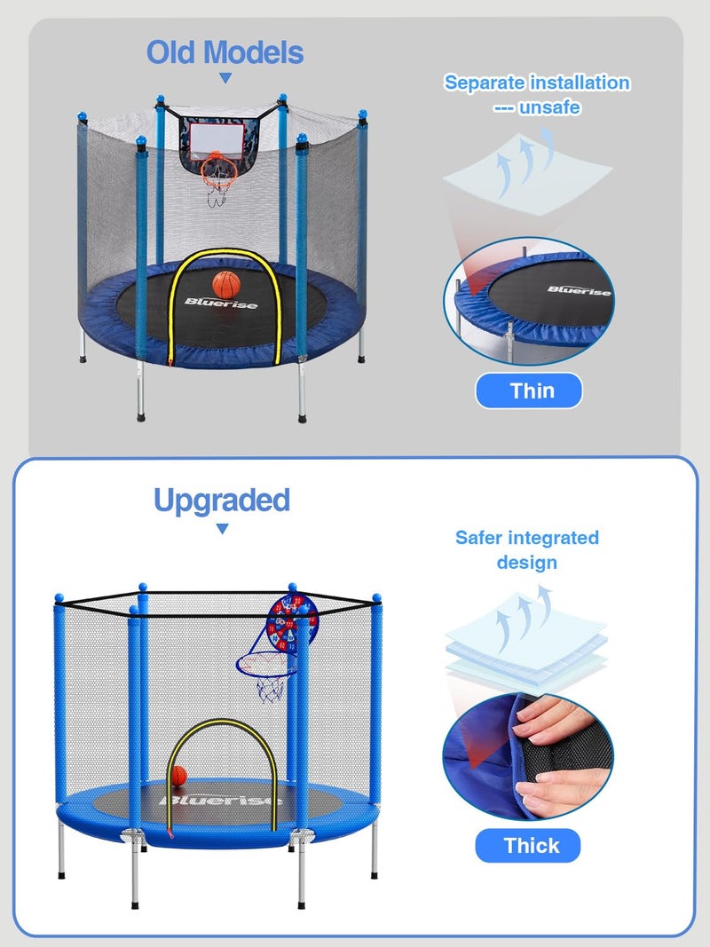 BLUERISE 55IN Toddler Trampoline for Kids Indoor Play for Kids Trampoline Basketball Hoop Attachment with Enclosure Net Easy to Assemble Recreational Trampoline Blue - Image 4