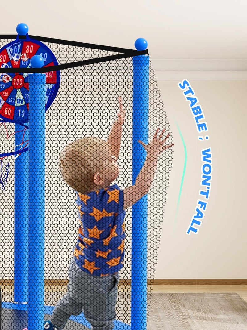 BLUERISE 55IN Toddler Trampoline for Kids Indoor Play for Kids Trampoline Basketball Hoop Attachment with Enclosure Net Easy to Assemble Recreational Trampoline Blue - Image 3