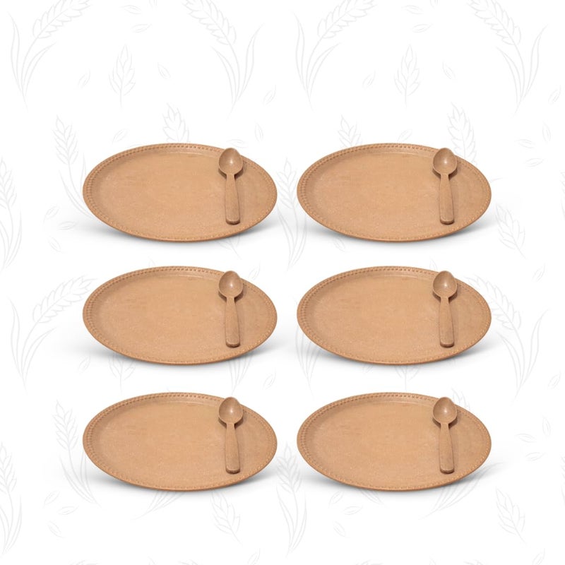 PACING GRASS Bamboo Eco Friendly 10.5 Spoon,Plate Large Lightweight, Durable Crockery for Daily Use | Plates, Bowls, Kullad, Katori, Tray, Spoons | Kitchen and Dining (6,6pcs) - Image 1