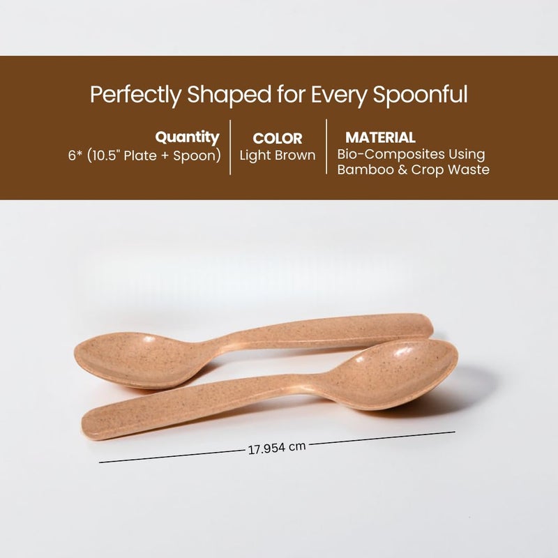 PACING GRASS Bamboo Eco Friendly 10.5 Spoon,Plate Large Lightweight, Durable Crockery for Daily Use | Plates, Bowls, Kullad, Katori, Tray, Spoons | Kitchen and Dining (6,6pcs) - Image 4