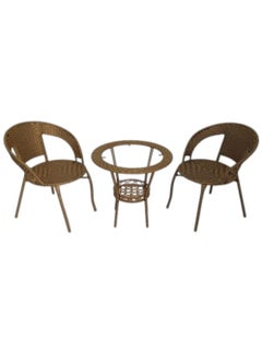 KARNAK Karnak 3-Pieces Patio Rattan Dinning Set Table with Wicker Glass Top Modern Coffee Table Waterproof Set Chairs for Home, Garden & Lawn, Outdoor Indoor, Beach, Kitchen, Dining Room, Office Color Gold  - Image 2