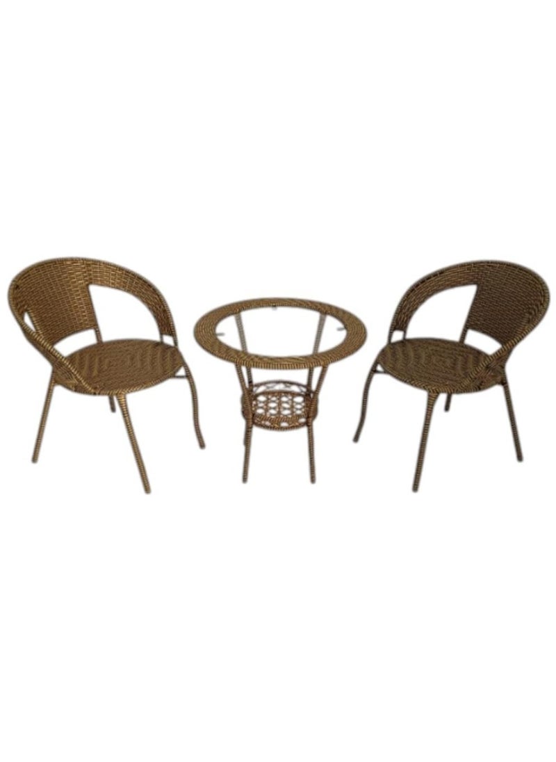 KARNAK Karnak 3-Pieces Patio Rattan Dinning Set Table with Wicker Glass Top Modern Coffee Table Waterproof Set Chairs for Home, Garden & Lawn, Outdoor Indoor, Beach, Kitchen, Dining Room, Office Color Gold  - Image 2