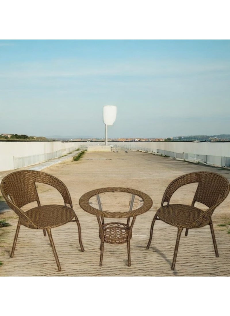 KARNAK Karnak 3-Pieces Patio Rattan Dinning Set Table with Wicker Glass Top Modern Coffee Table Waterproof Set Chairs for Home, Garden & Lawn, Outdoor Indoor, Beach, Kitchen, Dining Room, Office Color Gold  - Image 3