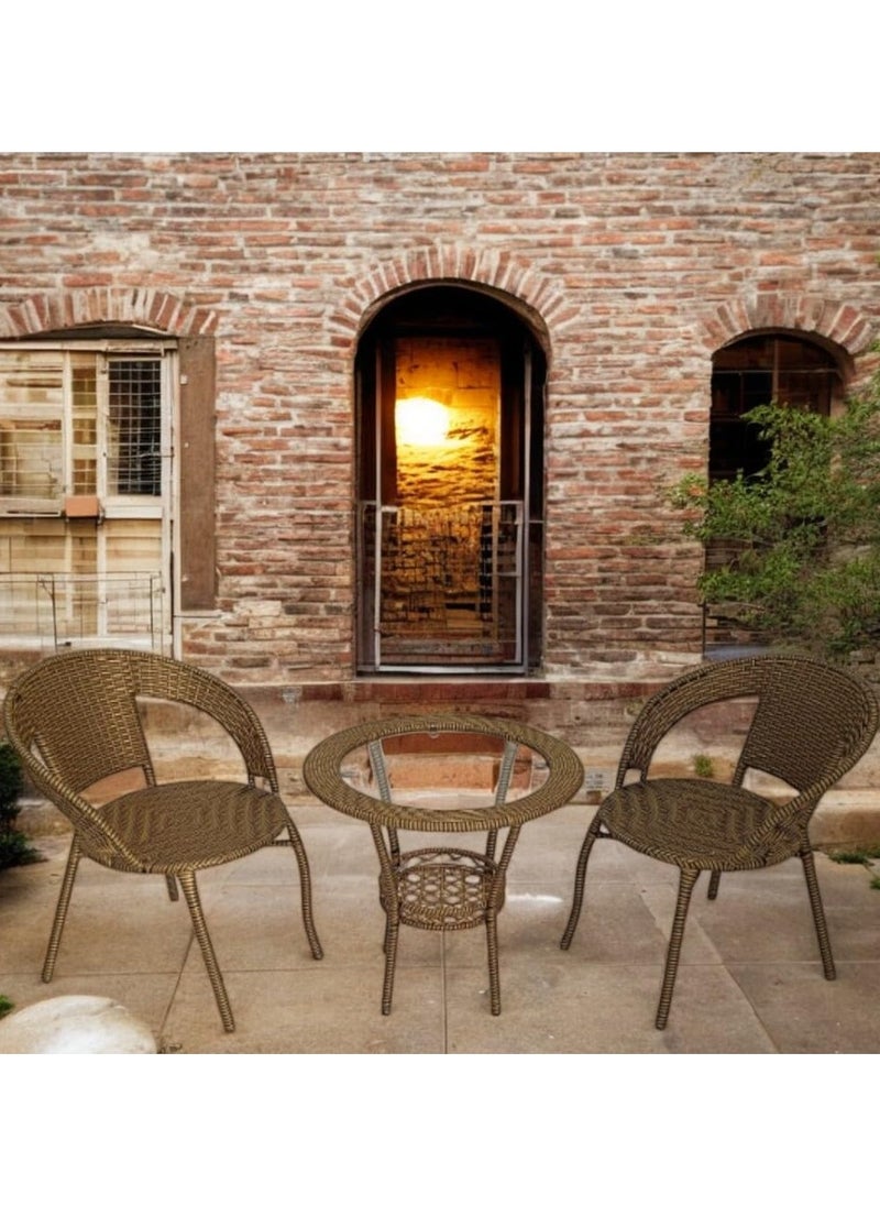 KARNAK Karnak 3-Pieces Patio Rattan Dinning Set Table with Wicker Glass Top Modern Coffee Table Waterproof Set Chairs for Home, Garden & Lawn, Outdoor Indoor, Beach, Kitchen, Dining Room, Office Color Gold  - Image 4