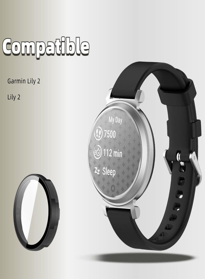 سوار وحافظة QHBAMD لساعة Garmin Lily 2، سوار سيليكون ناعم مع غطاء حماية كامل من البولي كربونات، سوار معصم بديل يسمح بمرور الهواء (أسود) - Image 2