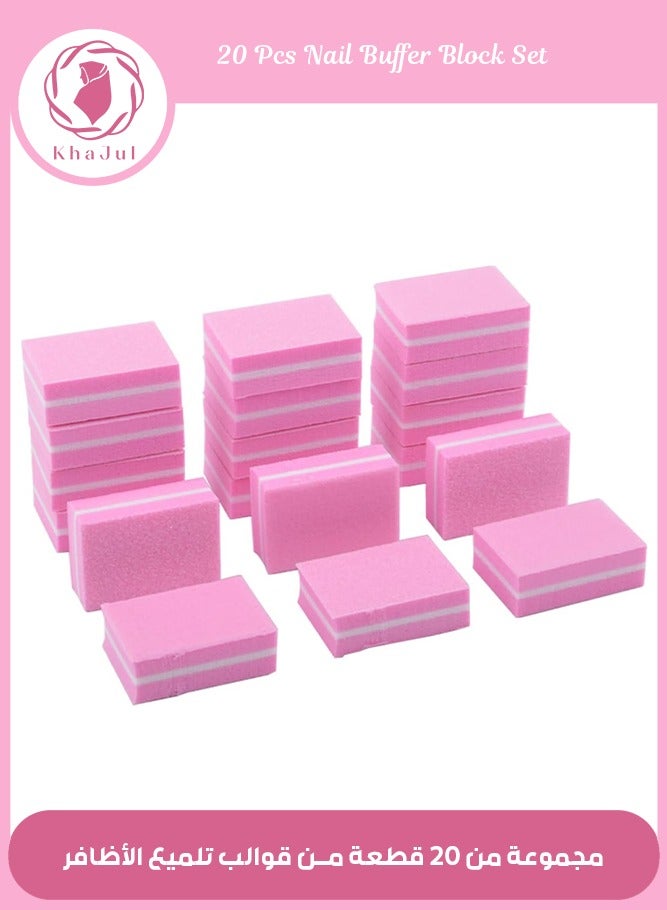 KHAJUL 20 PCS Nail Buffer Block, Professional Nail Sanding Blocks for Gel Natural Nails, Buffer Sanding Block Nail Art Tool for Salon Home Use (Pink) - Image 1
