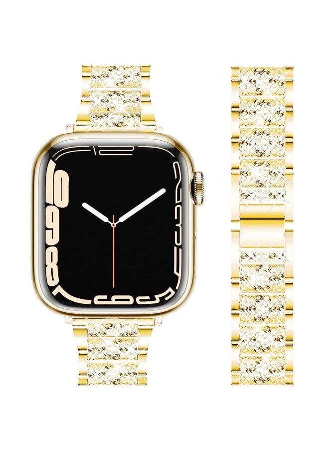 DEALELE - Bands Compatible with iWatch 38mm 40mm 41mm, Bling Rhinestone Diamond Metal Replacement Strap for Apple Watch Series 8/7 / 6/5 / 4/3 / SE Women Men (Gold) - Image 1