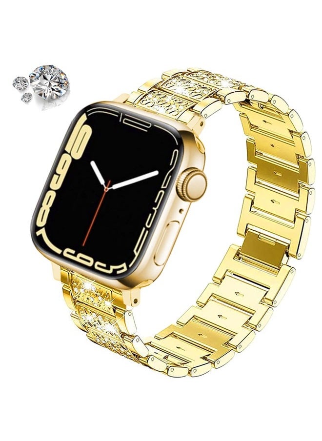 DEALELE - Bands Compatible with iWatch 38mm 40mm 41mm, Bling Rhinestone Diamond Metal Replacement Strap for Apple Watch Series 8/7 / 6/5 / 4/3 / SE Women Men (Gold) - Image 1
