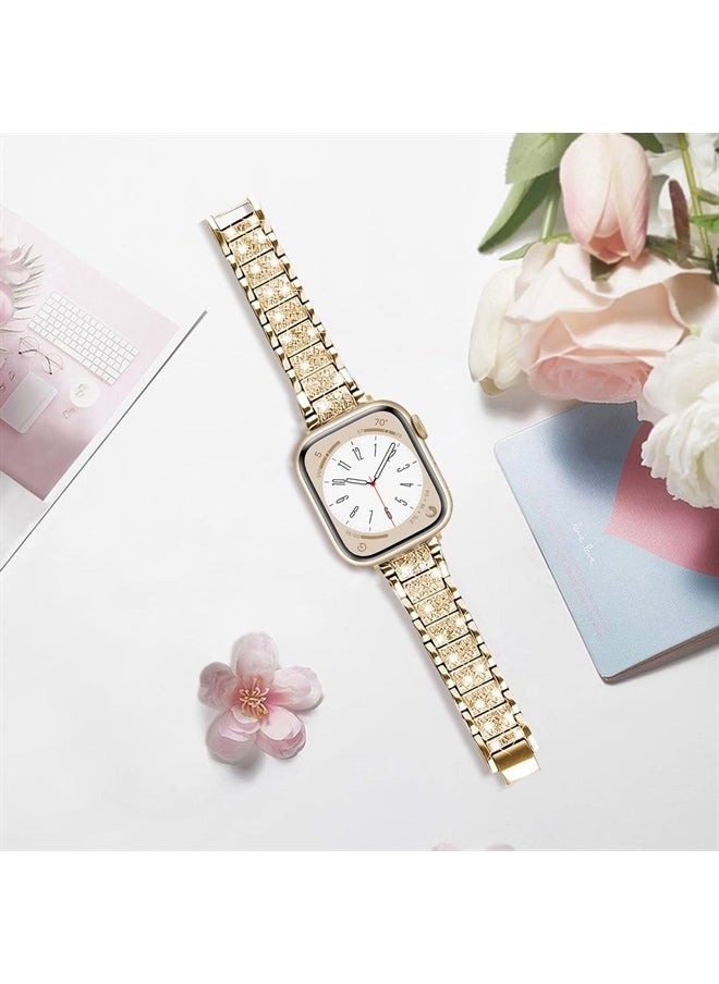 DEALELE - Bands Compatible with iWatch 38mm 40mm 41mm, Bling Rhinestone Diamond Metal Replacement Strap for Apple Watch Series 8/7 / 6/5 / 4/3 / SE Women Men (Gold) - Image 1