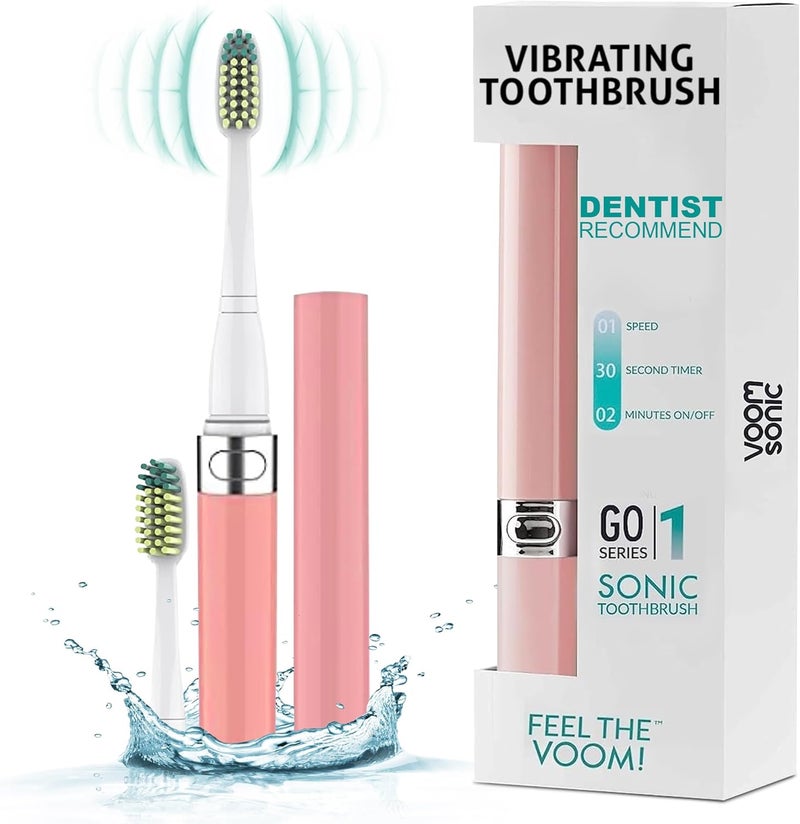 VOOM SONIC Go 1 Series Travel Electric Toothbrush | Travel Toothbrushes - Battery Operated Toothbrush for Adults & Kids, Dentist Recommended Toothbrush, Portable with 2 Minute Timer (Pink) - Image 1