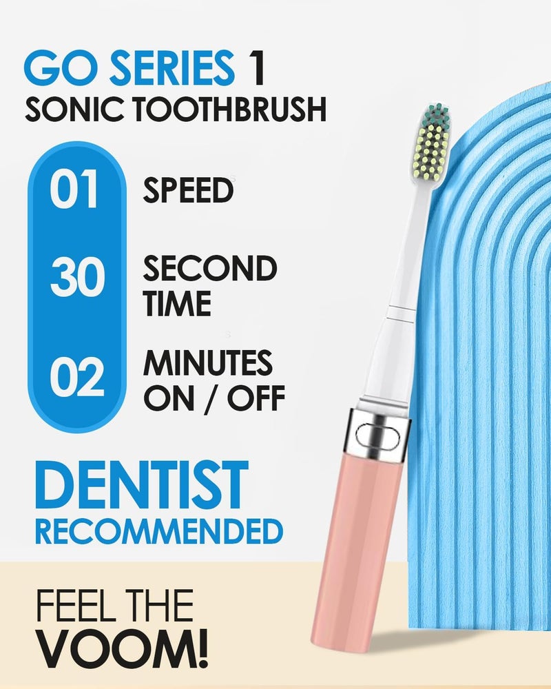VOOM SONIC Go 1 Series Travel Electric Toothbrush | Travel Toothbrushes - Battery Operated Toothbrush for Adults & Kids, Dentist Recommended Toothbrush, Portable with 2 Minute Timer (Pink) - Image 2