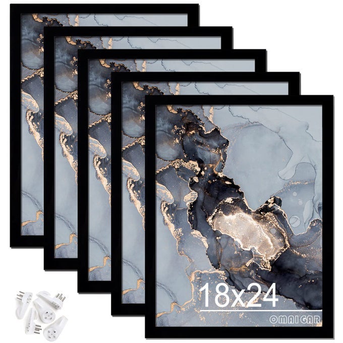 18X24 PICTURE FRAME SET OF 5 BLACK PHOTO FRAMES FOR 18 BY 24 POSTER PHOTO CANVAS CERTIFICATE HIGH TRANSPARENT ACRYLIC FRAME ON WALL DESKTOP HORIZONTAL VERTICAL 18 X 24