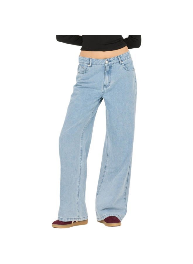 FOREVER 21 Women's Wide-Leg Jeans-Relaxed Fit Light Wash Denim Pants, Light Blue, 12 - Image 1