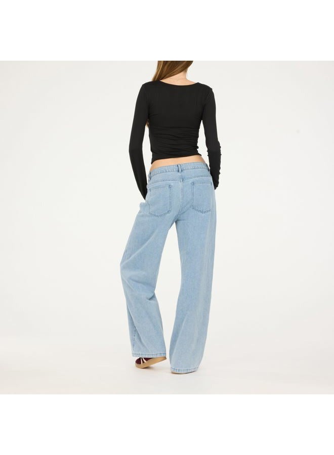 FOREVER 21 Women's Wide-Leg Jeans-Relaxed Fit Light Wash Denim Pants, Light Blue, 12 - Image 5