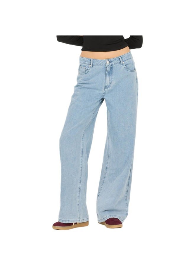 FOREVER 21 Women's Wide-Leg Jeans-Relaxed Fit Light Wash Denim Pants, Light Blue, 12 - Image 2