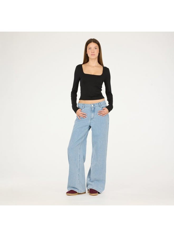 FOREVER 21 Women's Wide-Leg Jeans-Relaxed Fit Light Wash Denim Pants, Light Blue, 12 - Image 3