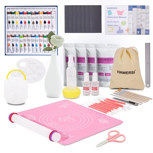 HAWERSI Air Dry Clay Kit for Adults,66 Pcs Beginners Pottery Kit Includes 4.4Lbs Air Dry Clay,Tools, Paints,Brushes,Gloss Varnish,Sand Papers,Non-Stick Rolling Pin,Storage Bag,Christmas Gift - Image 1