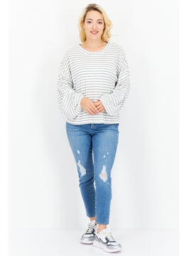 Weatherproof Women Crew Neck Long Sleeve Stripe Top, White  - Image 2
