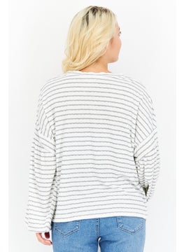 Weatherproof Women Crew Neck Long Sleeve Stripe Top, White  - Image 3