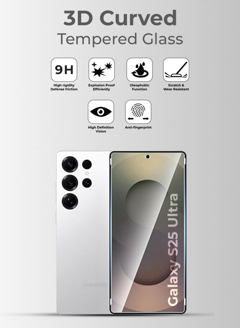 جلاسولوجي Samsung Galaxy S25 Ultra Screen Protectors HD Clear, 3D Curved Design, Full Coverage, Scratch Resistant, Easy to Apply with Installation Frame, Case Friendly - Image 2