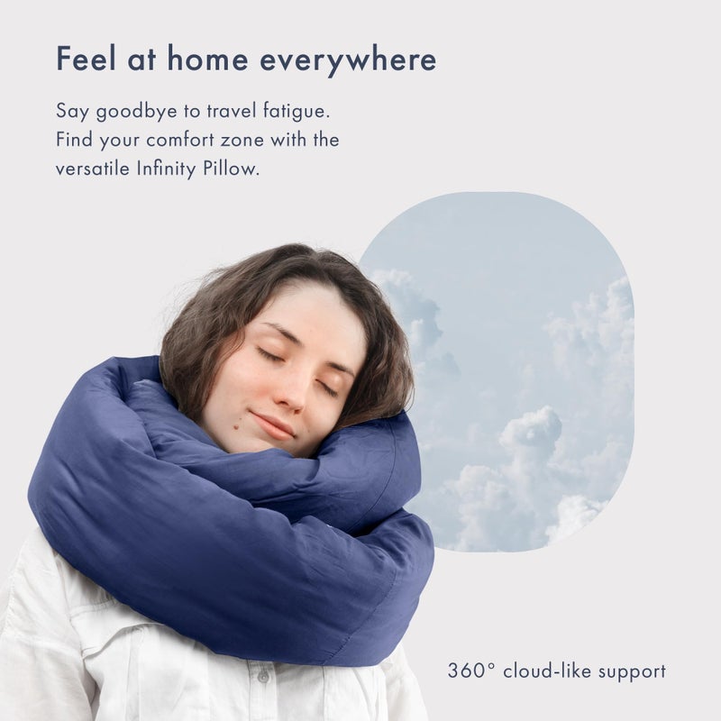 Huzi Infinity Pillow - Home Travel Soft Neck Scarf Support Sleep (Navy) - Image 2