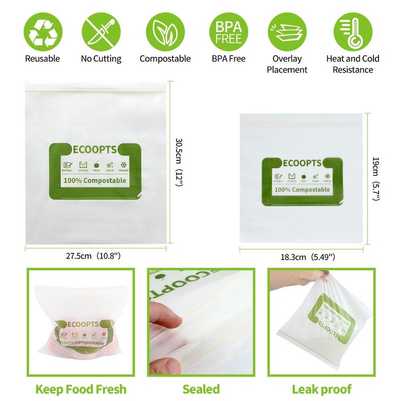 ECOOPTS 100% Compostable Large Gallon Zip Bag | ECO-Friendly Food Storage Bags | Freezer Bag | Plant-Based BPA-free | Seal well for Fruit,Food and Snack (1, Large) - Image 5