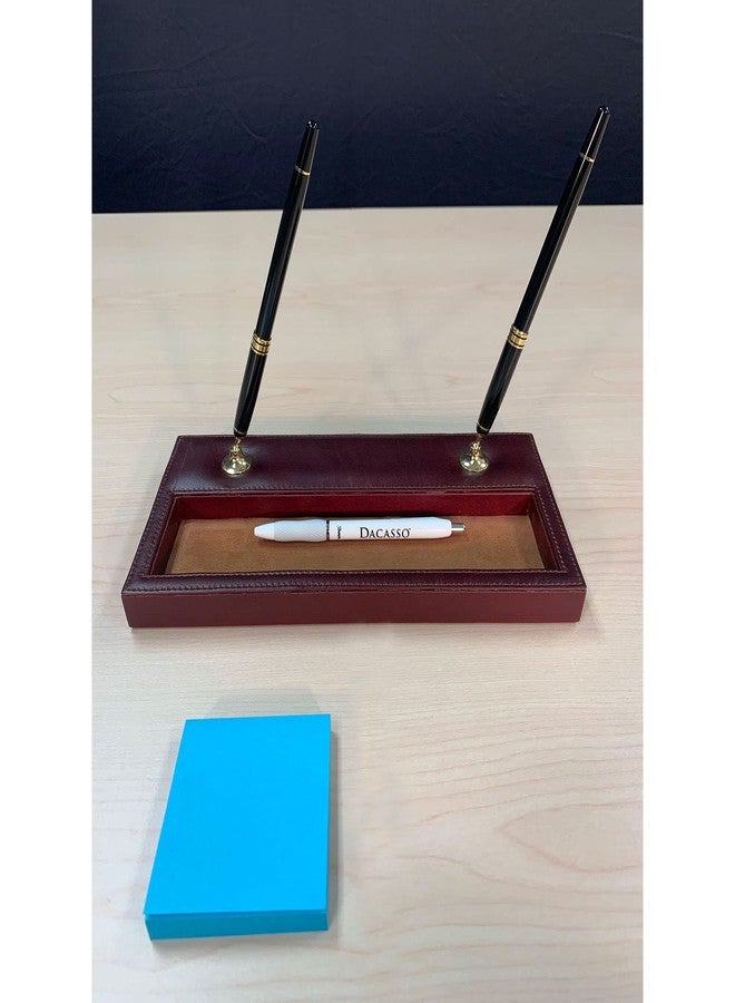Dacasso Mocha Leather Pen Stand with Gold Accents - Image 2