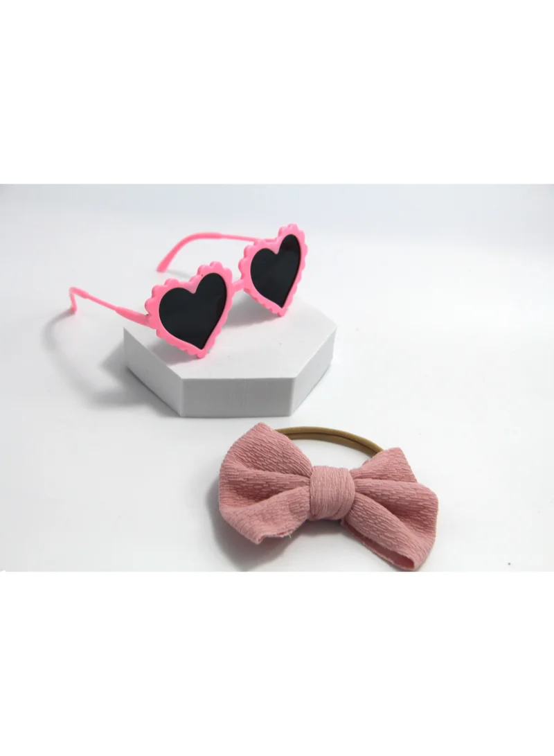 D'Daniela Aisha Glasses and Bow Barrette Ponytail Set For Babies and Girls -Pink