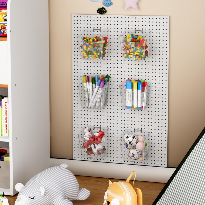 LIGHT DUST Clear Pegboard Cups with Hooks, 1/8" & 1/4" Peg Board Orangizer Accessories Aesthetic Decoration for Garage Workbench Craft Room Office Playroom Organization (6, S/M/L) - Image 5