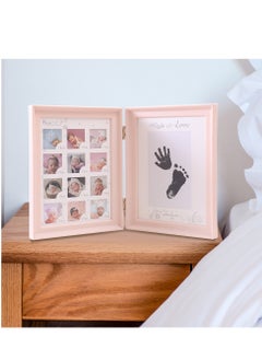 Arabest Baby Picture Frame First Year, Baby Handprint and Footprint Kit with Ink Pad, 12 Month Milestones Baby Gift, Anniversary Growth Record Keepsake for Mom/Newborn (Pink Foldable)  - Image 1