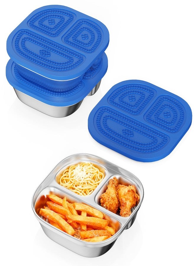 Hyperzacc 3 Pack Snack Containers,Lunch Box Containers,Food Grade Metal Base with a BPA Free Leakproof & Airtight Silicone Lid,Reusable Airtight Bento lunch Boxes, Kitchen Storage, Freezer (3 color) (Blue) - Image 1