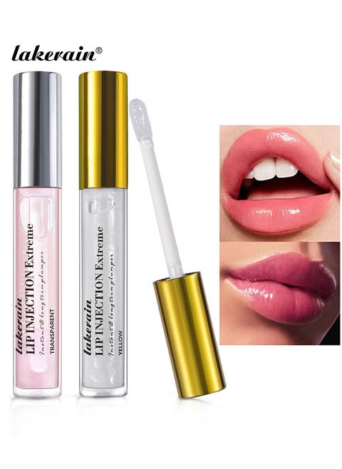 2 Pcs Lip Injection Extreme, Lip Plumper Enhancing Plump Effect For Softer Bigger Fuller Lips Clear Natural High Shine Finish Hydrating And Reduce Fine Lines Healthy Lip Plumping Enhancer