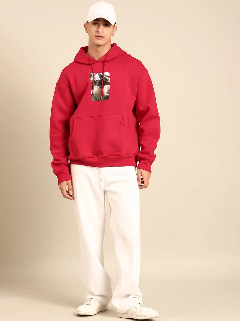 Joven Red Men Printed Full Sleeve Hooded Neck Sweatshirt for Men | Best Price UAE