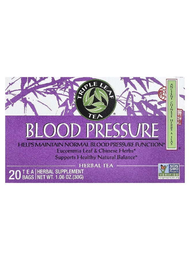 Triple Leaf Tea, Herbal Tea, Blood Pressure, 20 Tea Bags, 1.06 oz (30 g) (Packaging may vary) - Image 1