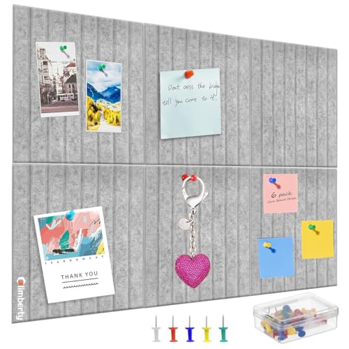 Climberty® 6Pcs Felt Bulletin Board Vision Board,30x30cm Self-Adhesive Wall Boards with 50pcs Drawing Pins,Felt Message for Paste Notes Photos Schedules (Grey) - Image 1
