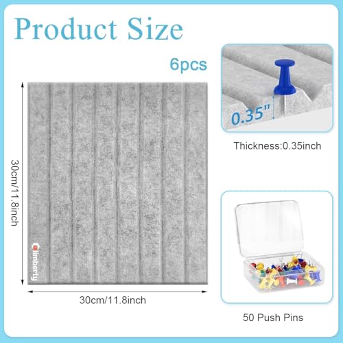 Climberty® 6Pcs Felt Bulletin Board Vision Board,30x30cm Self-Adhesive Wall Boards with 50pcs Drawing Pins,Felt Message for Paste Notes Photos Schedules (Grey) - Image 2