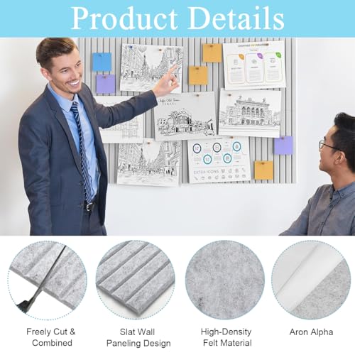 Climberty® 6Pcs Felt Bulletin Board Vision Board,30x30cm Self-Adhesive Wall Boards with 50pcs Drawing Pins,Felt Message for Paste Notes Photos Schedules (Grey) - Image 3
