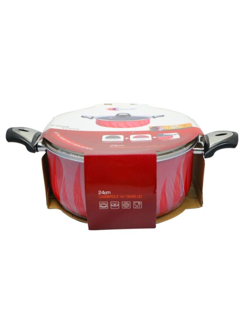 Modern Kitchen Must-Have Kawashi Tempo Flame Non-Stick Casserole With Glass Lid 24Cm 